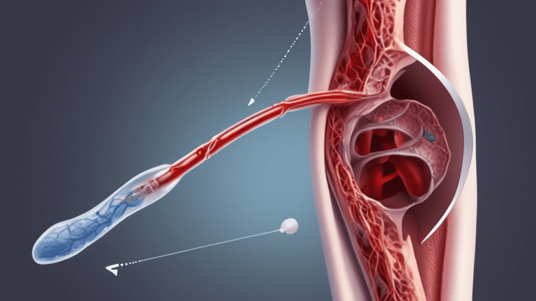 A high-resolution, digital illustration of a dissolving stent being carefully placed within a diseased artery below the knee, showcasing the transformation from chronic limb-threatening ischemia to a healthy blood flow, with the Abbott logo discreetly positioned in the background.