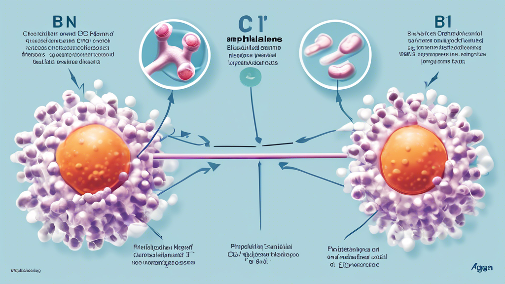 An illustrated medical infographic detailing the mechanism of action of Amgen’s Blincyto in treating CD19-Positive Philadelphia Chromosome-Negative B-Cell Precursor Acute Lymphoblastic Leukemia, including a depiction of B-cells and the Philadelphia chromosome.