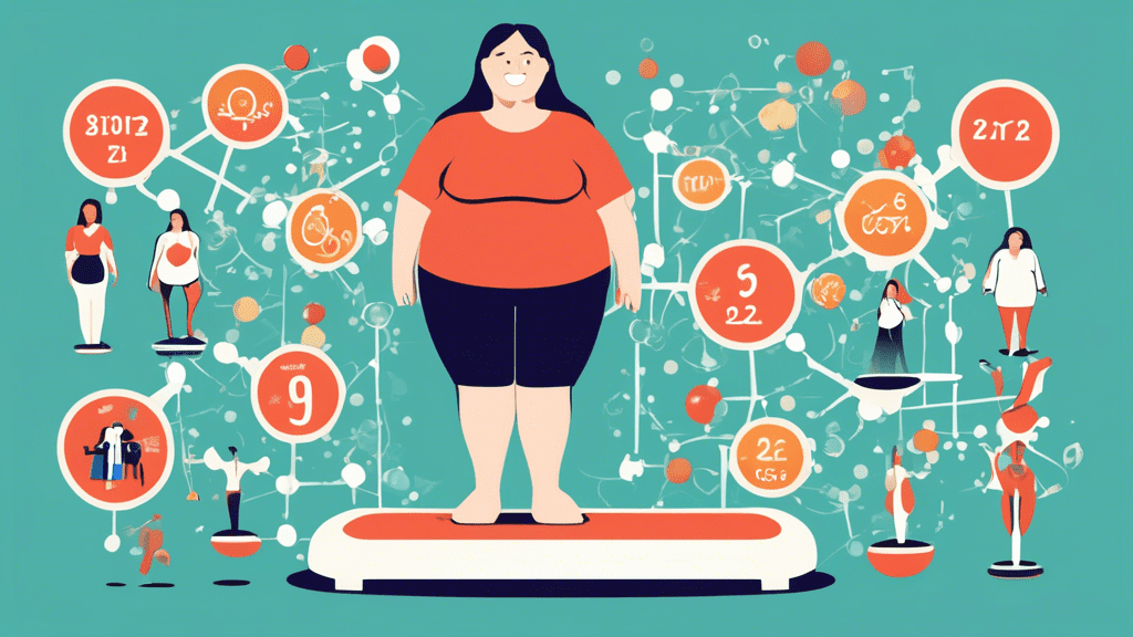 An illustration of a happy person standing on a scale, showing a significant weight loss achievement, with CT-996 molecule structures and icons for obesity and type 2 diabetes floating around them.
