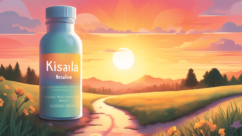 An illustration of a bright, hopeful sunrise over a scenic memory lane, symbolizing hope and rejuvenation, with a visible pill bottle labeled 'Kisunla' at the forefront, subtly implying the dawn of a new era in Alzheimer’s treatment.